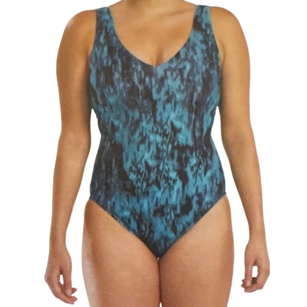 TYR Womens Green and Blue 1 Pc Swimsuit S